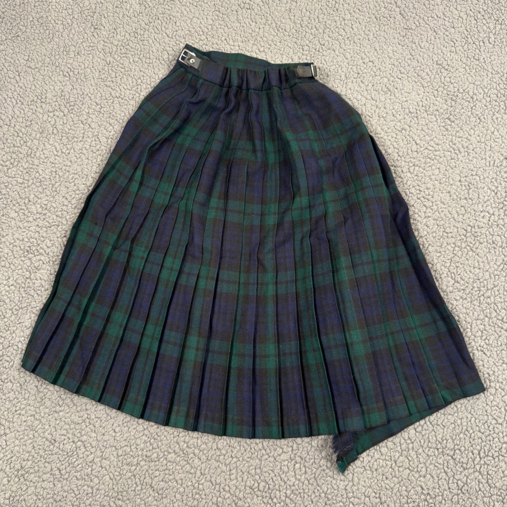 James Pringle Weavers Black Watch Tartan Wool Kilt Skirt Made in Scotland Age 12